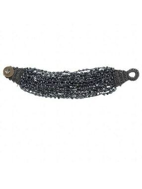 22-Strand Hand Crafted Woven Charcoal Gray Beaded Glass Bracelet with Coin Clasp